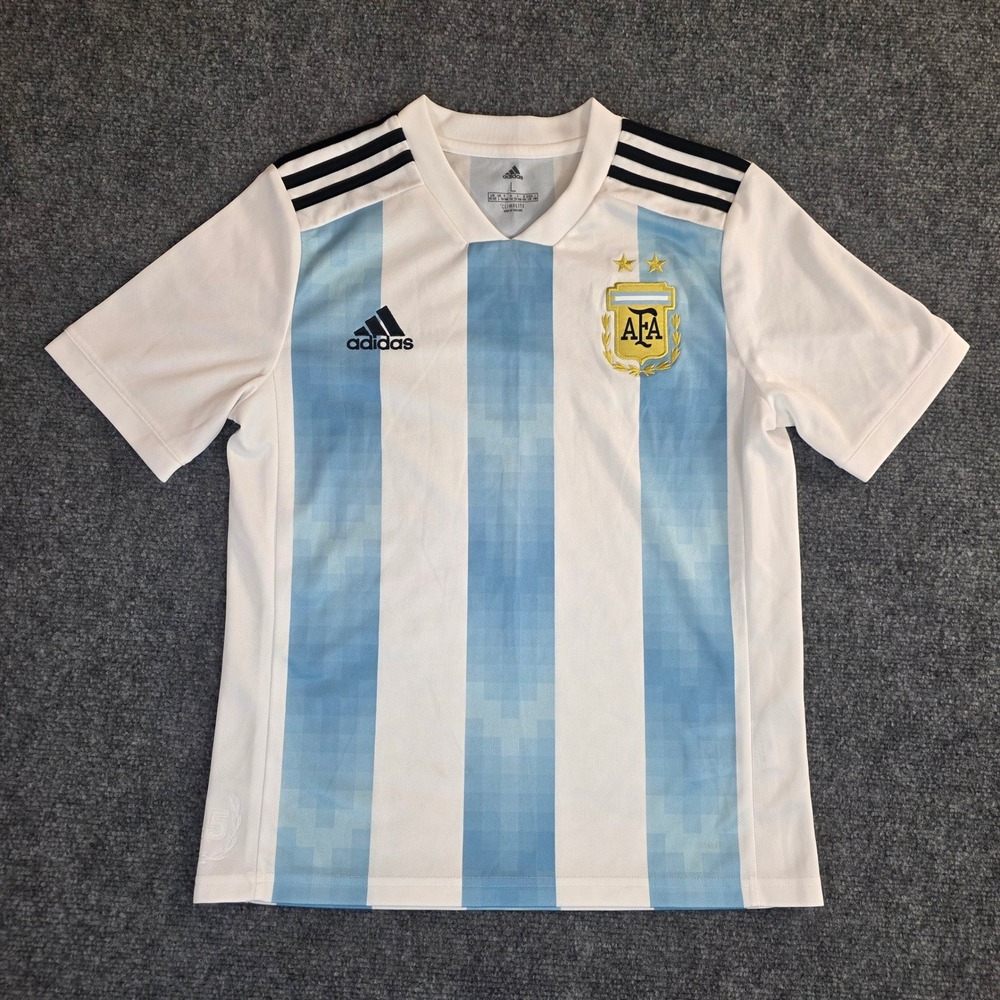 Adidas Argentina Soccer Jersey Kids (13-14) Large White Blue Striped Climalite